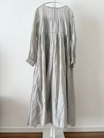 yuni 코튼 나일론 개더 롱 슬리브 원피스