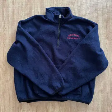 챔피언 플리스 구제 의류 하프 지퍼 칼리지 로고