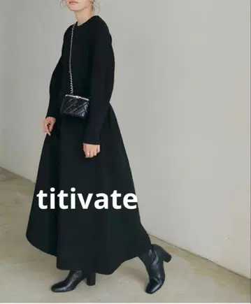 titivate 블랙 니트 롱 원피스 긴팔