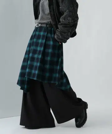 SKIRT 레이어드 팬츠 (HARE) 블랙 x 그린 체크