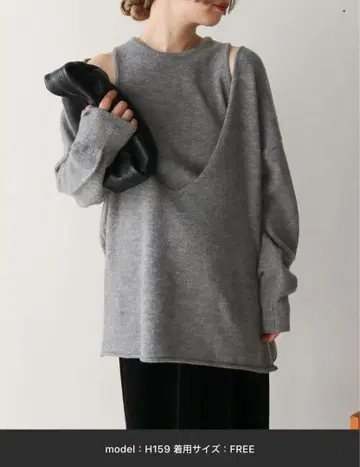 [ 미사용 새상품 ] 셀렉모카 바이슨 레이어드 딥 V넥 루즈 니트 세트