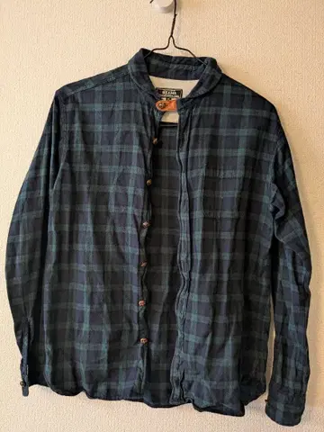 BEAMS 다크 그린 체크 무늬 긴팔 플란넬 셔츠