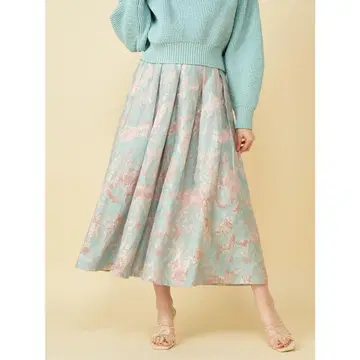 [ ROYAL PARTY ] 자카드 플라워 플레어 스커트/블루