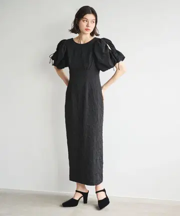 코코딜 자카드 볼륨 슬리브 원피스