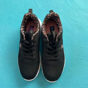 여성용 블랙 스니커즈 레오파드 무늬