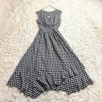 MERCURYDUO 롱 원피스 체크 무늬 코르셋풍 개더