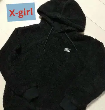 X-girl 블랙 플리스 후드티