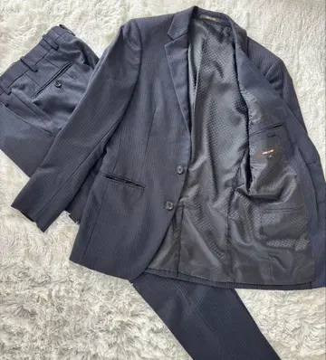 꼼사맨 슬림 다크 네이비 셋업 수트 SS 섀도우 스트라이프