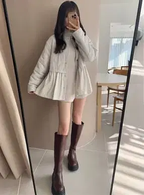 Grl 부츠 가죽 통굽 롱 부츠 zr1060 22.5cm