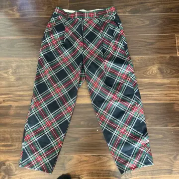 구제 의류 체크 바이어스 와이드 테이퍼드 팬츠 와이드 체크 팬츠