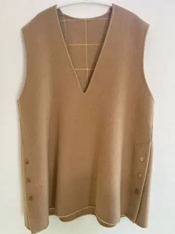 V넥 니트 베스트 베이지 리버서블