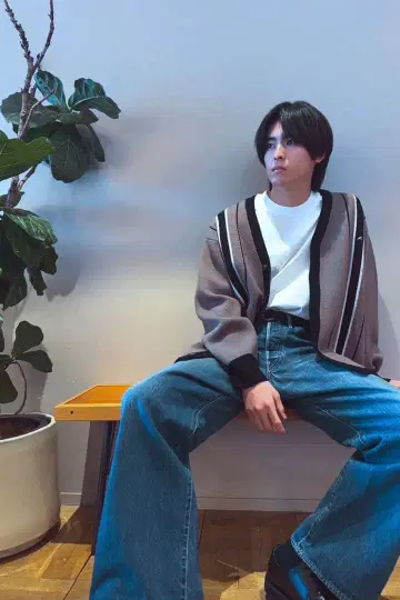 .at-Stripe Jacquard Knit Cardigan