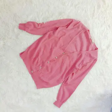 Apuweiser-riche 핑크 V넥 버튼 가디건 M