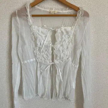 프릴 장식 시스루 가디건 부드러운 튤 소재