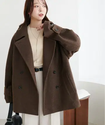 DISCOAT 중공사 스탠드 미들 코트 브라운