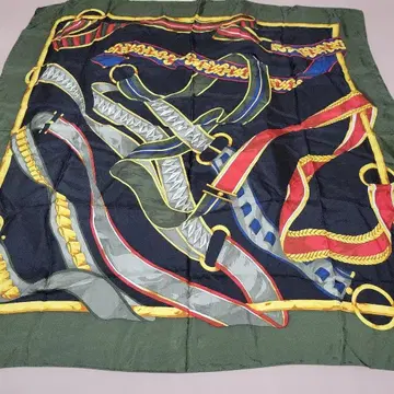 쇼와 레트로 실크제 장식 스카프 네이비 그린 버블리