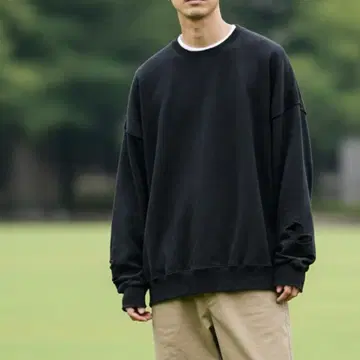 리메일 루즈 데미지 오버 사이즈 맨투맨 L 사이즈 블랙