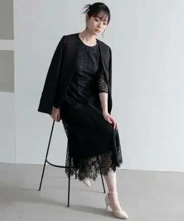 Callarus 전체 레이스 원피스 드레스 앙상블 블랙 LL 현행 모델