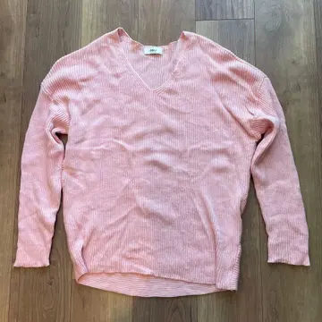 OBLI 핑크 V넥 니트 긴팔