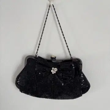 스팽글 파티 백 블랙 리본 비쥬 가마구치