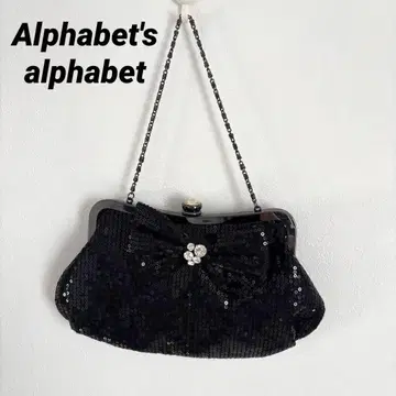 스팽글 파티 백 블랙 리본 비쥬 가마구치