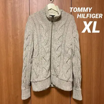 TOMMY HILFIGER 베이지 케이블 짜임 집업 점퍼 XL