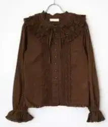 핑크하우스 프릴 카라 부착 론 블라우스 초콜릿 새상품