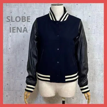 슬로브 이에나 새상품급 S.L.B 바시티 자켓 네이비 울 인조 가죽