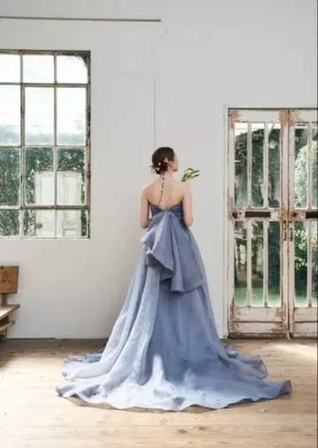 오간자 백 트레인 드레스 블루 그레이 (W330) 화이트 변경