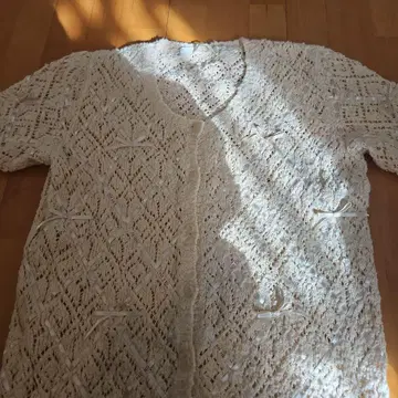 아이보리 레이스 편직 가디건 반팔 핑크하우스