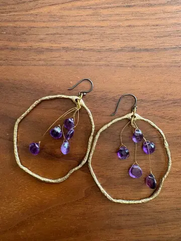 보라색 비즈 후프 귀걸이
