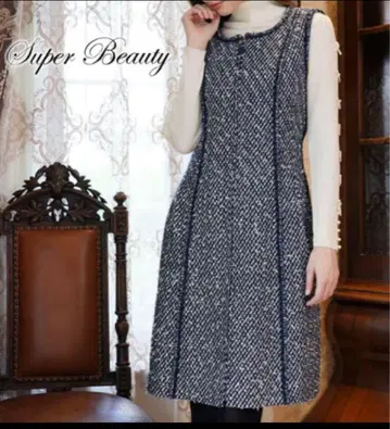 새상품급 Super Beauty 트위드 앞 지퍼 원피스 40