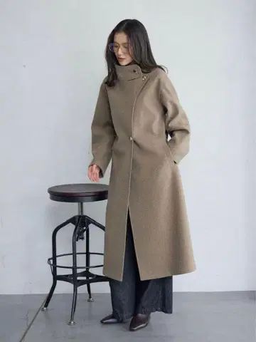 LAGNAMOON 울 저리 스탠드 카라 코트