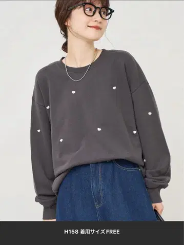 coen 하트 자수 쭈리 맨투맨 풀오버 프리 사이즈