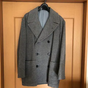 울 더블 브레스트 피 코트 그레이