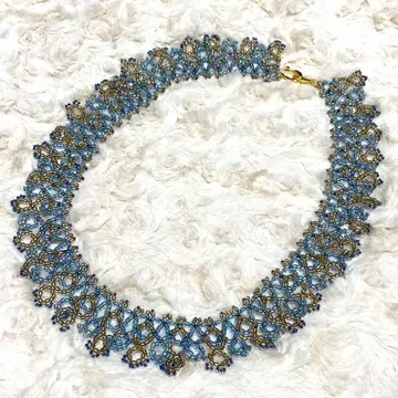 비즈 레이스 목걸이 골드 & 라이트 블루 섬세 고급 크리스마스