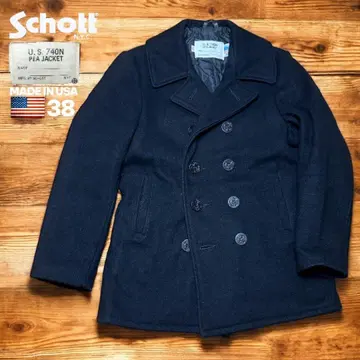 [두꺼운 원단] USA Schott 740N 안감 퀼팅 피코트 38 블랙