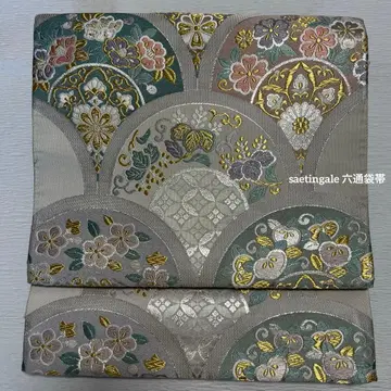 청해파에 길상 문양 순수 실크 육통 후쿠로 오비 (442cm)