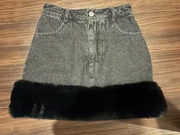 Darich 퍼 트리밍 그레이 타이트 스커트