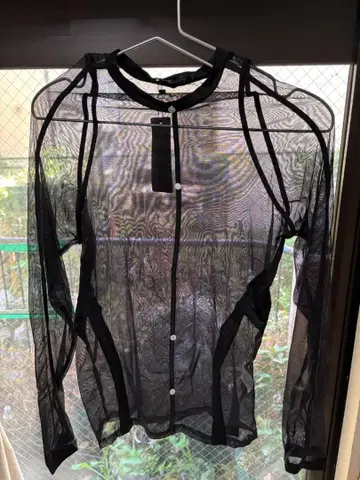 남성용 메쉬 시스루 긴팔 상의 블랙