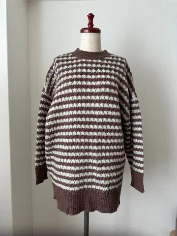 [ ZARA ] 브라운 그레이 보더 니트 스웨터