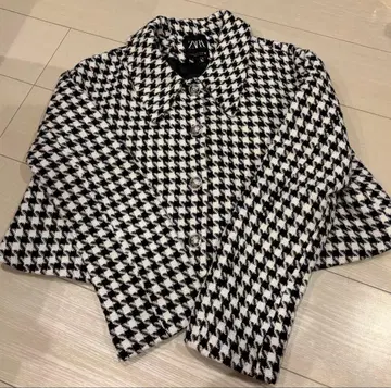 ZARA 하운드투스 체크 숏 기장 코트