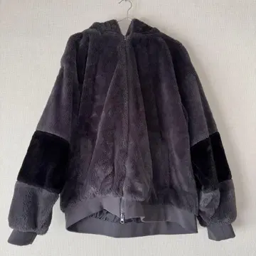 플리스 자켓 그레이 후드 부착