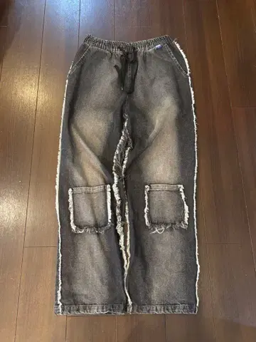 프린지 디자인 다크 그레이 데님 팬츠 구제 의류 그런지 스트릿 y2k