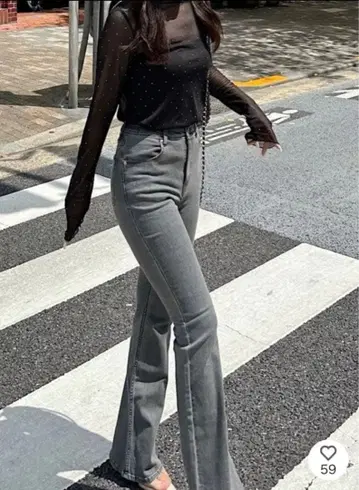 로얄 파티 royal party 플레어 데님 팬츠 블랙 M