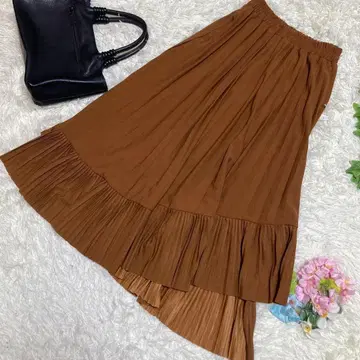 미사용 새상품 멀로 롱 플리츠 스커트 카멜 허리밴딩 폴리 F