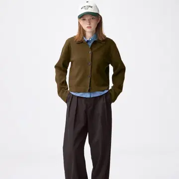 지유 XS 미사용 GU 치노 배럴 레그 턱 팬츠 다크 브라운