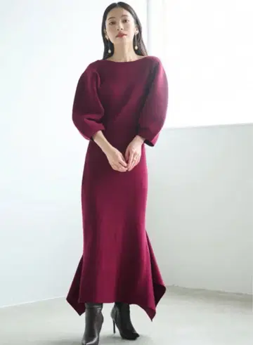 Aimeine 에메인 벌룬 슬리브 숏 리브 니트 (셋업) 빨간색