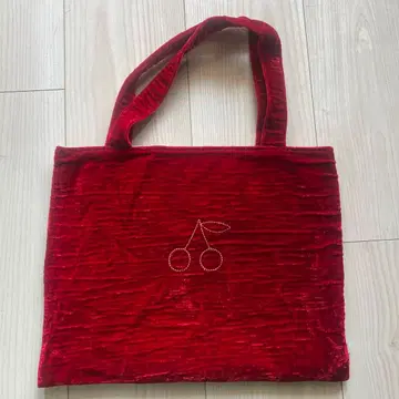bonpoint 레드 벨벳 토트백 체리 자수@100