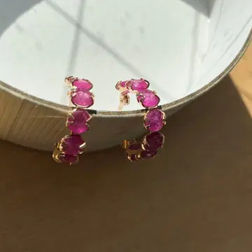 K10YG 루비 cui-cui 후프 귀걸이 핑크